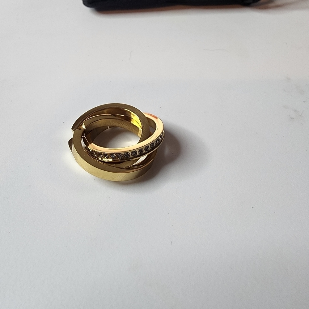 NEW Vita Fede Cassio Pavé Triple Ring Set Size 7.5 Stainless Steel Gold Painted - Picture 6 of 9